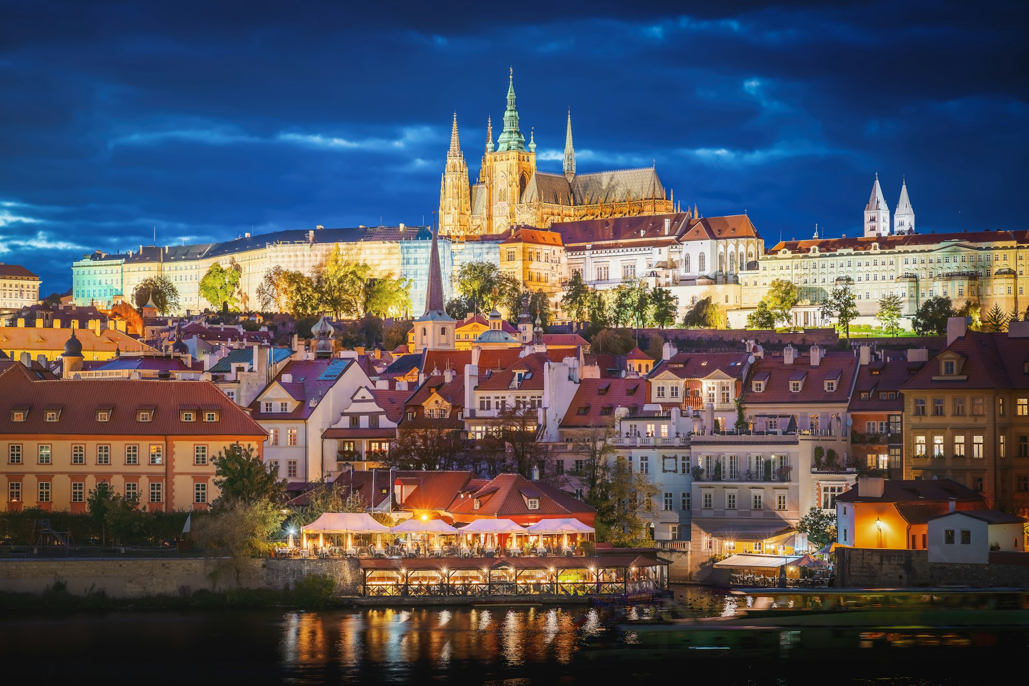 Prague skyline at night with Prague Castle - Prague, Czech Republic